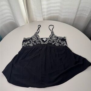 Love on a Hanger Black Top with White Embroidery